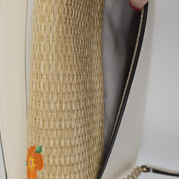 NEW Kate Spade Phoebe Embroidered Straw Flap Crossbody Shoulder Bag, Meringue - Picture 7 of 12